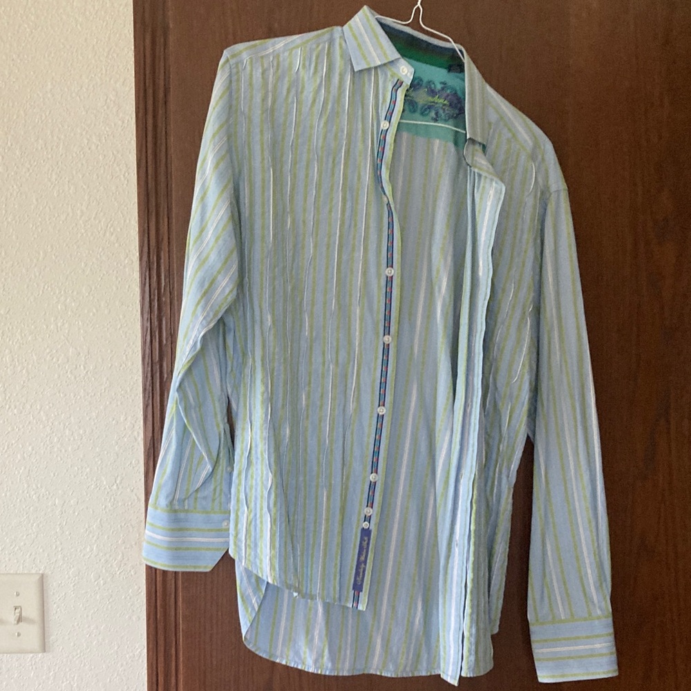 Robert Graham, long sleeve casual button down size large blue green striped